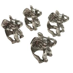 4 Vintage Arthur Court Baby Elephant Napkin Rings Holders Heavy Silvertone